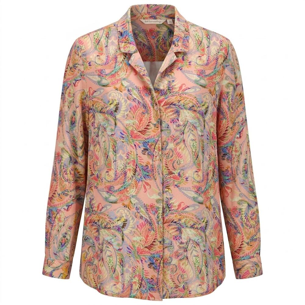 Soft Surroundings Collared Lightweight Paisley Button-Up Shirt Women Size L